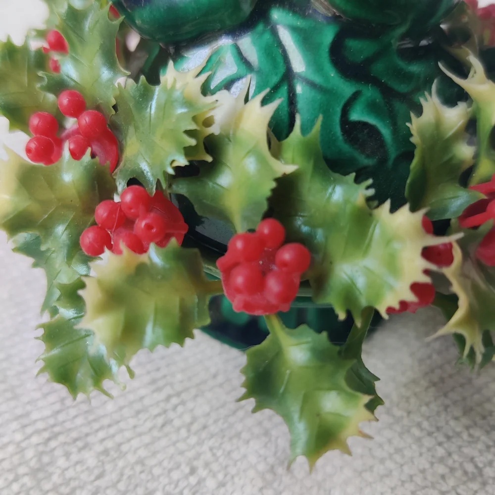 Vintage Inarco Christmas Pixie Elf on Holly Berry Figurine 4.5
